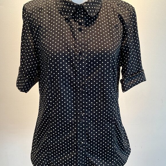 Talbots Vintage Black Polka Dot Stretch Cotton Sateen - Picture 2 of 6